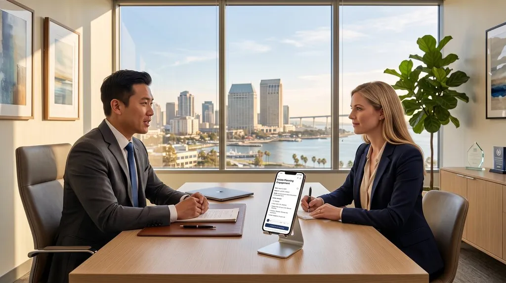Legal professional reviewing structured meeting notes on an iPhone in a law office, comparing a dedicated AI recorder with an app-based legal workflow